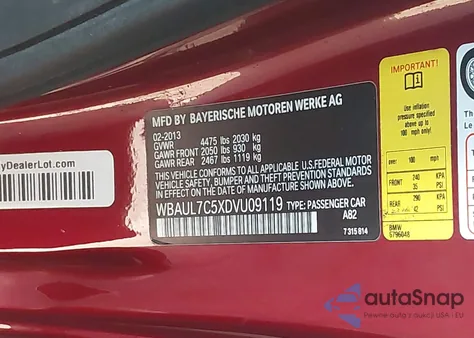 2013 BMW 128I z USA, uszkodzony, nr VIN WBAUL7C5XDVU09119